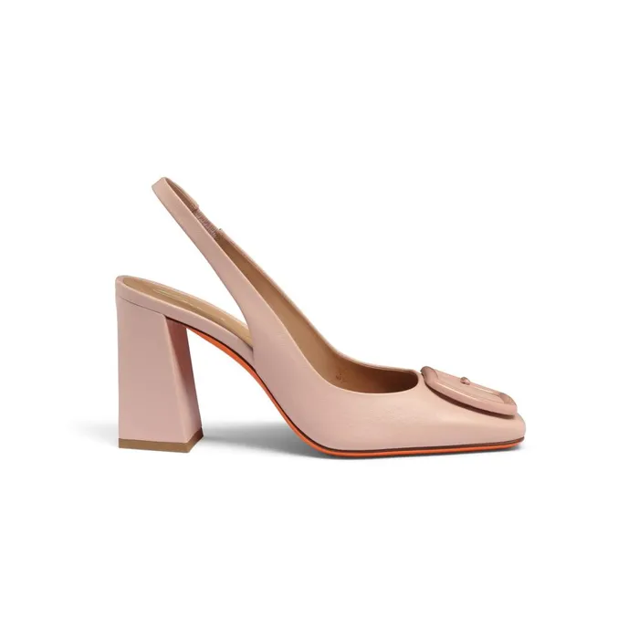 Women Pink Leather HighHeel Slingback Santoni Pumps and Heels