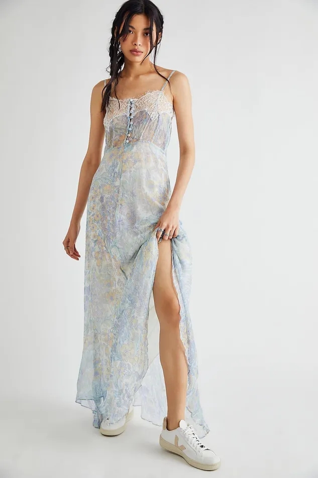 Women Printed Dresses Free People Elma Slip Dress East Coast Blue