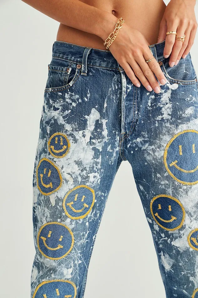 Women Printed Jeans Free People Rialto The Luana Jeans Smiley Blue