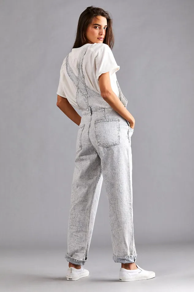 Women Printed Jeans Free People Ziggy Railroad Overalls Railroad Stripe