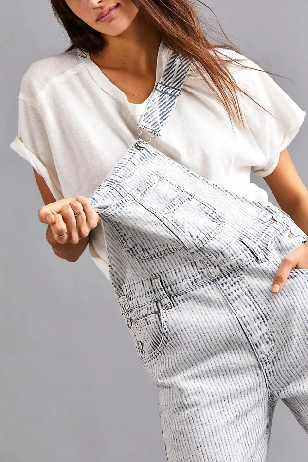 Women Printed Jeans Free People Ziggy Railroad Overalls Railroad Stripe