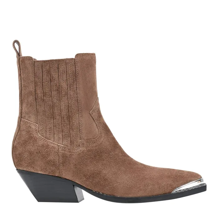 Women Pryce Western Bootie Natural Suede Marc Fisher Booties