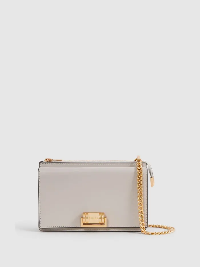 Women Reiss Bags Picton Leather Chain Crossbody Bag Grey