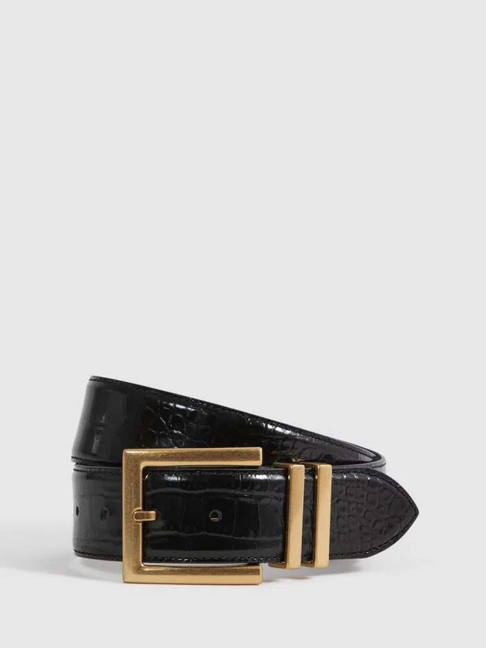 Women Reiss Belts Brompton Patent Leather Crocodile Design Belt Black