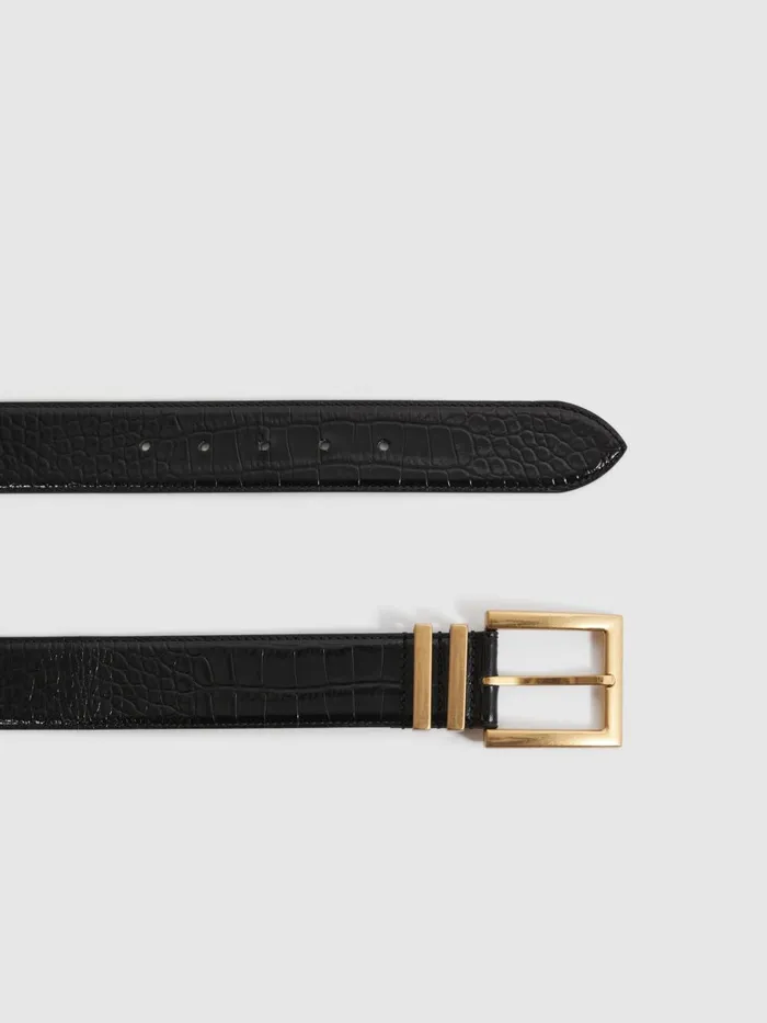 Women Reiss Belts Brompton Patent Leather Crocodile Design Belt Black