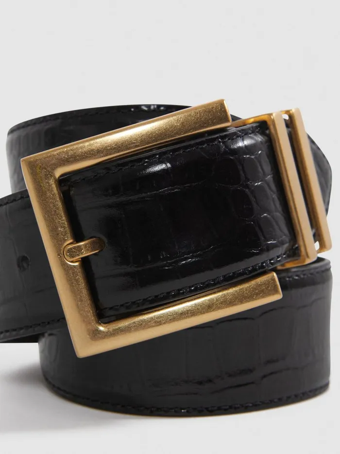 Women Reiss Belts Brompton Patent Leather Crocodile Design Belt Black