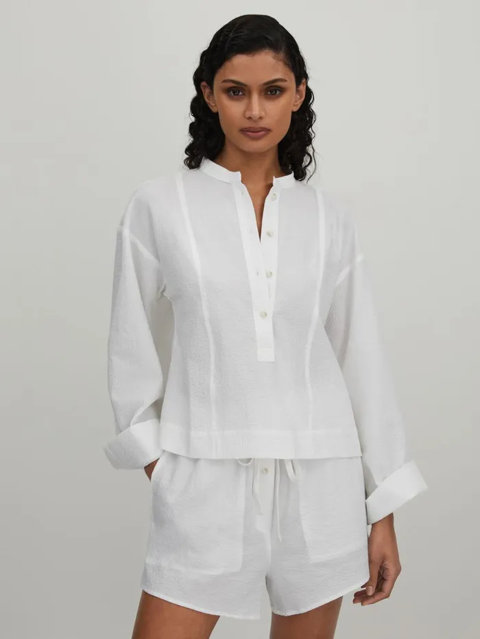 Women Reiss Blouses and Shirts Born Hastings Relaxed Cotton Blend Shirt White Women Reiss Blouses and Shirts Born Hastings Relaxed Cotton Blend Shirt White