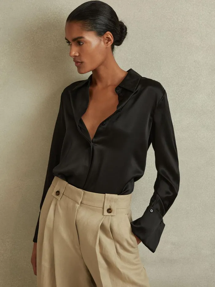 Women Reiss Blouses and Shirts Hailey Silk Shirt Black