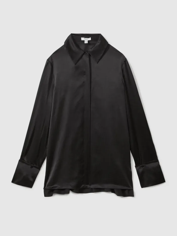 Women Reiss Blouses and Shirts Hailey Silk Shirt Black