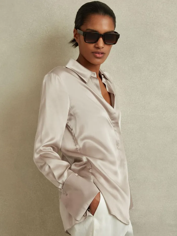 Women Reiss Blouses and Shirts Hailey Silk Shirt Champagne
