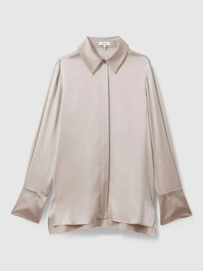 Women Reiss Blouses and Shirts Hailey Silk Shirt Champagne