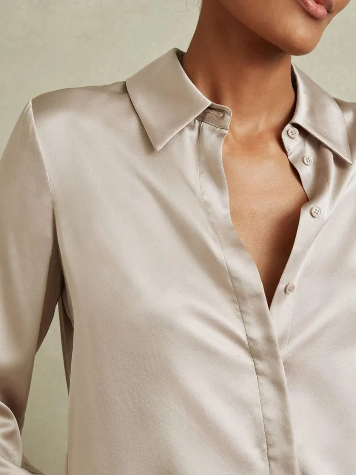 Women Reiss Blouses and Shirts Hailey Silk Shirt Champagne