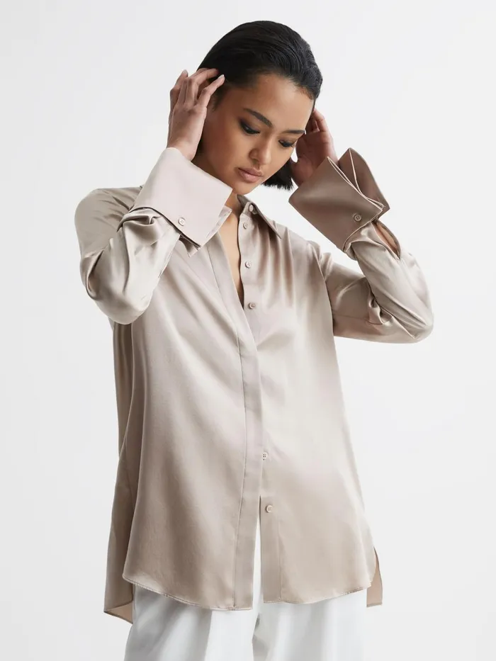 Women Reiss Blouses and Shirts Hailey Silk Shirt Champagne