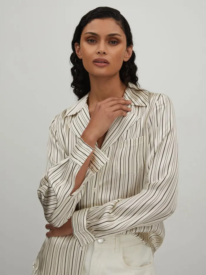 Women Reiss Blouses and Shirts Silk Striped Shirt Whiteblack