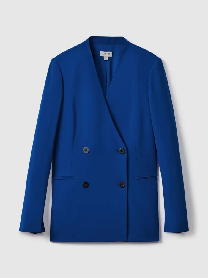 Women Reiss Brands Collarless Double Breasted Blazer Bright Blue