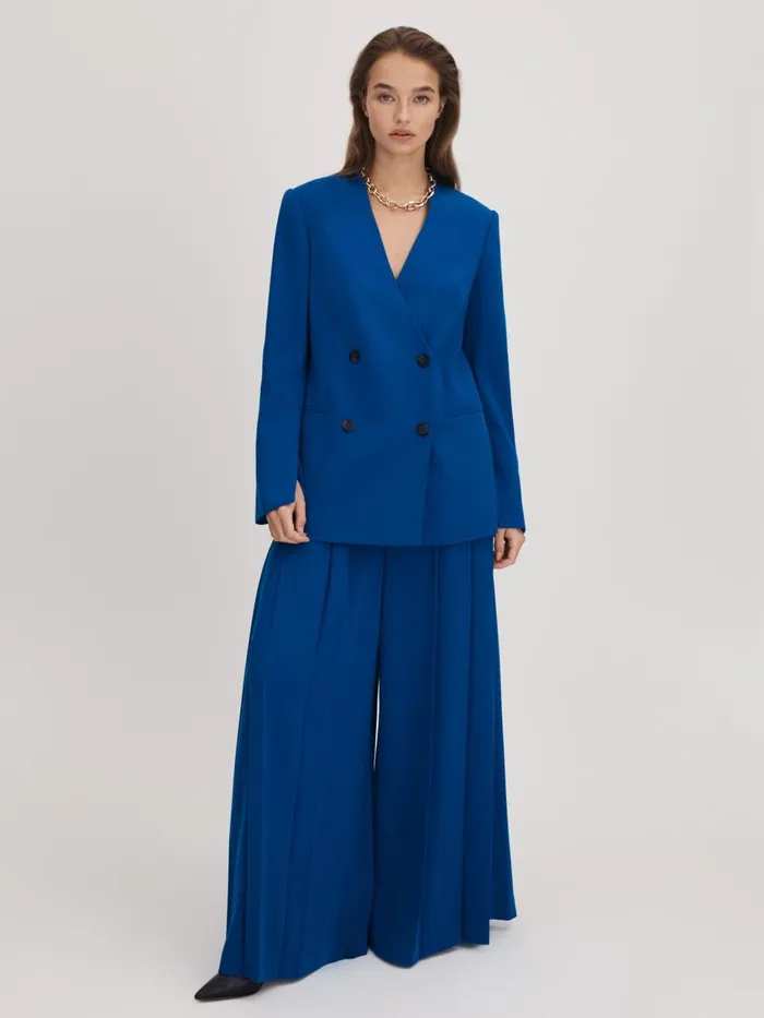 Women Reiss Brands Collarless Double Breasted Blazer Bright Blue