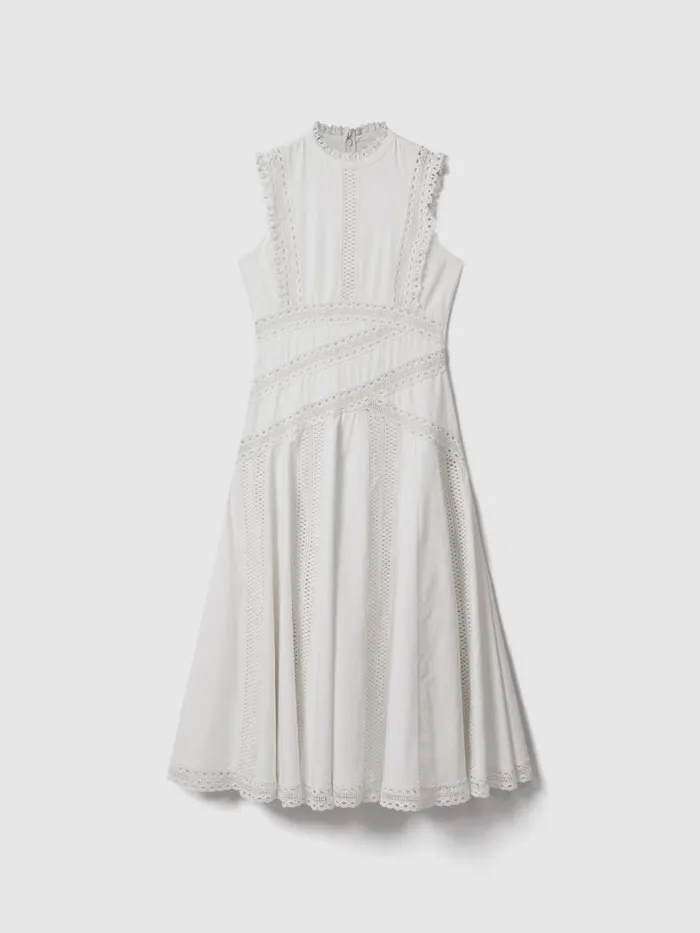 Women Reiss Brands Cotton Lace Midi Dress Ivory