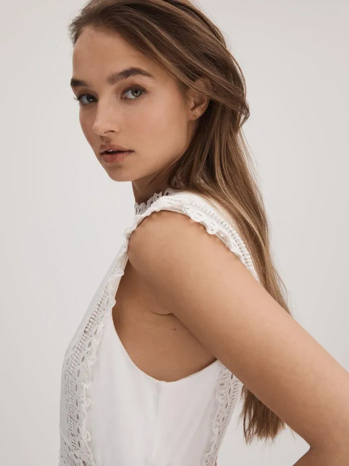 Women Reiss Brands Cotton Lace Midi Dress Ivory