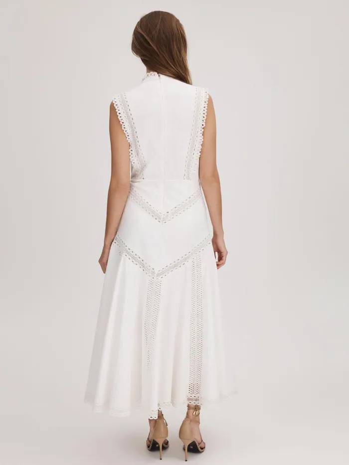 Women Reiss Brands Cotton Lace Midi Dress Ivory