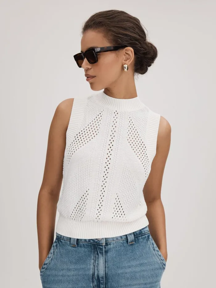 Women Reiss Brands Crochet Crew Neck Vest Ivory