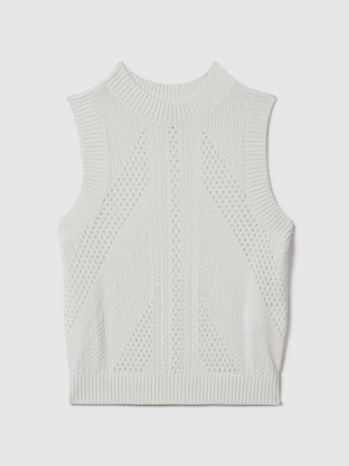 Women Reiss Brands Crochet Crew Neck Vest Ivory