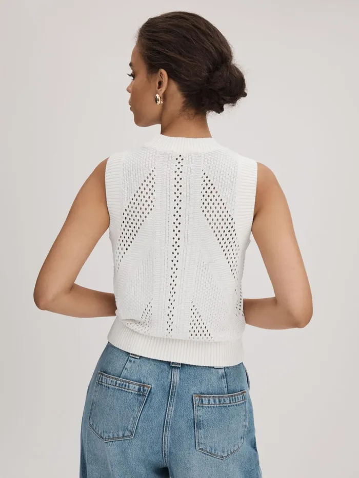 Women Reiss Brands Crochet Crew Neck Vest Ivory