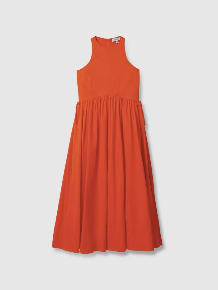Women Reiss Brands Side Tie Midi Dress Deep Coral