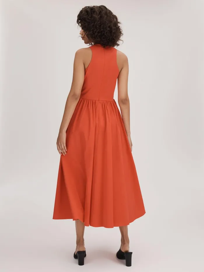 Women Reiss Brands Side Tie Midi Dress Deep Coral