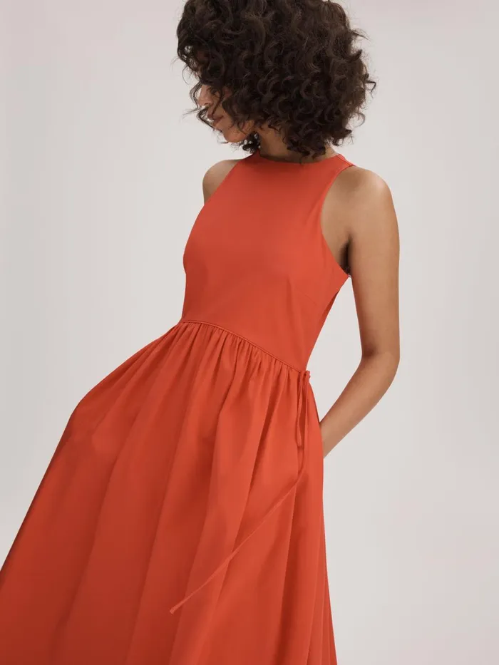 Women Reiss Brands Side Tie Midi Dress Deep Coral