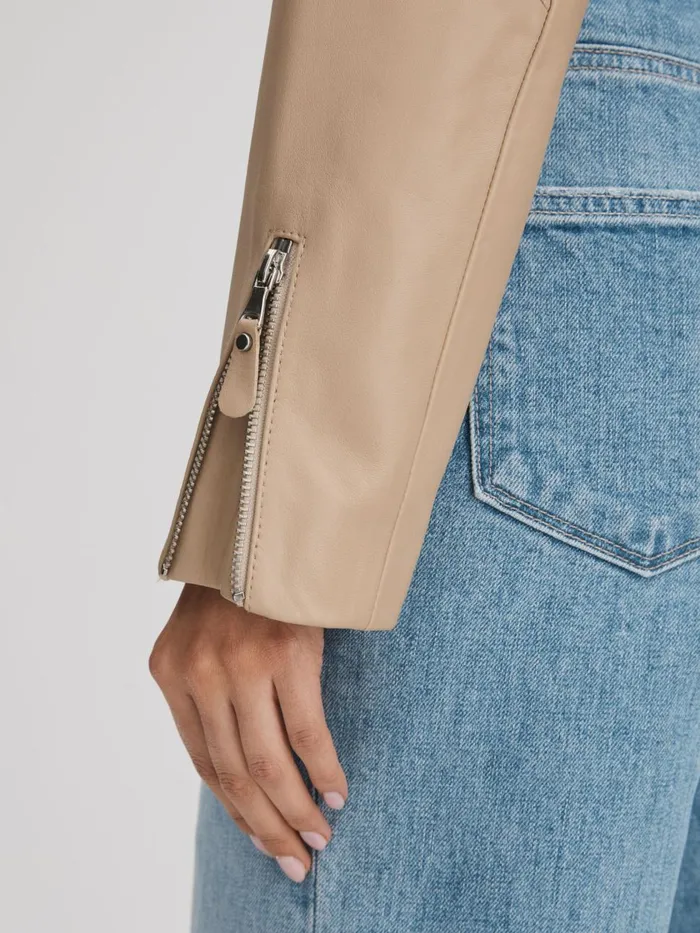 Women Reiss Coats Cropped Leather Jacket Cream