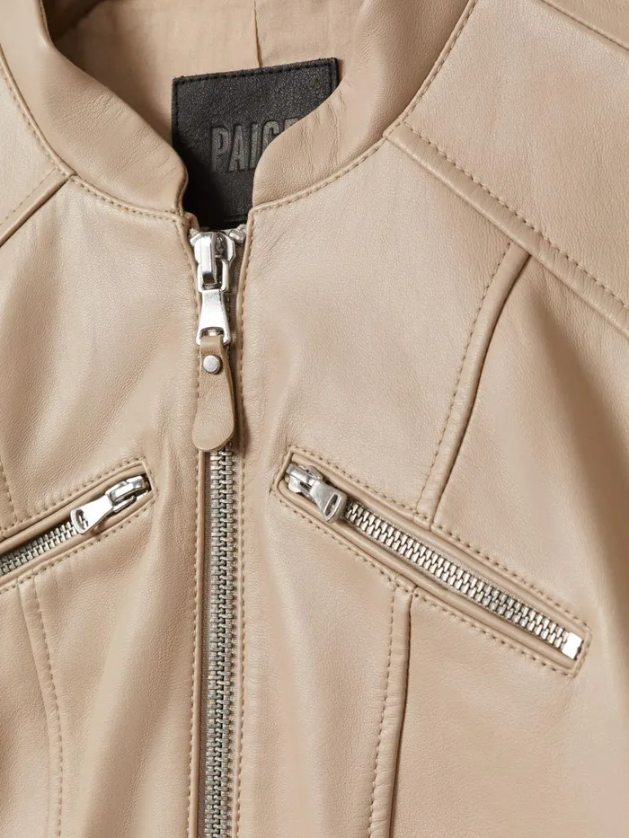 Women Reiss Coats Cropped Leather Jacket Cream
