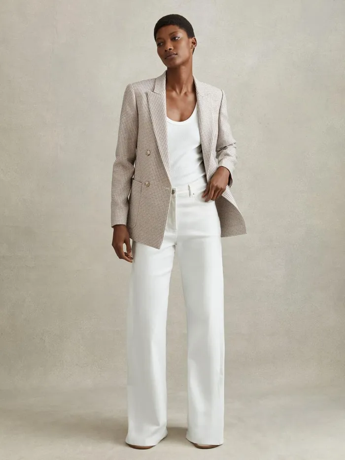 Women Reiss Coats Ella Wool Blend Double Breasted Dogtooth Blazer Beige Check Women Reiss Coats Ella Wool Blend Double Breasted Dogtooth Blazer Beige Check