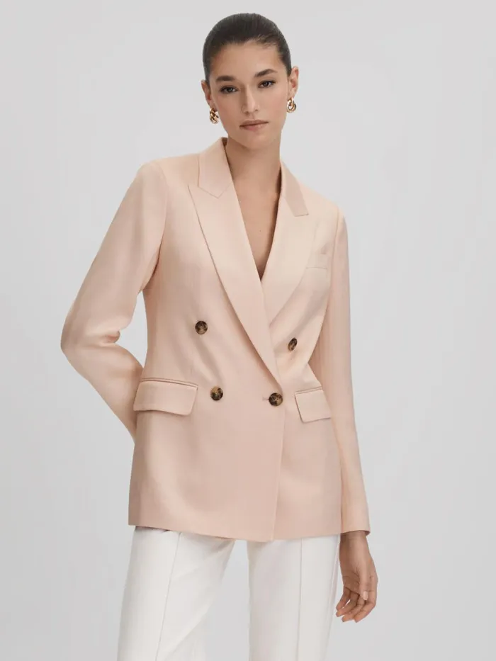 Women Reiss Coats Eve Double Breasted Satin Blazer Pink