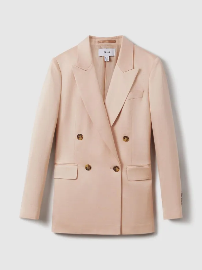 Women Reiss Coats Eve Double Breasted Satin Blazer Pink