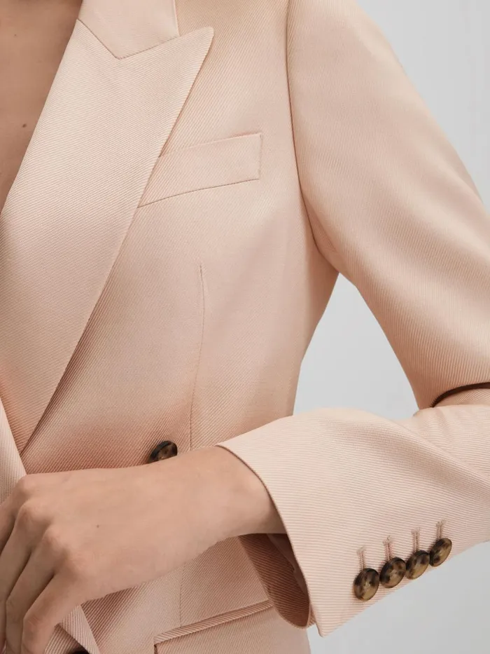Women Reiss Coats Eve Double Breasted Satin Blazer Pink