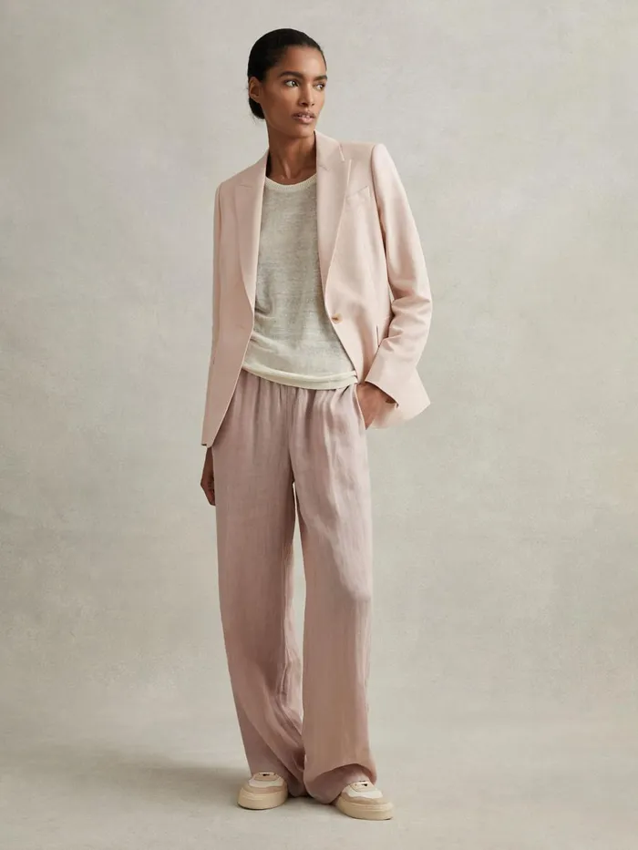 Women Reiss Coats Farrah Single Breasted Suit Blazer With TENCEL Fibers Pink