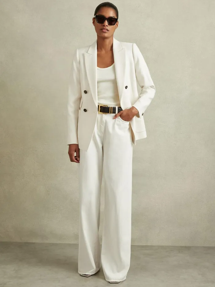 Women Reiss Coats Larsson Double Breasted Twill Blazer White