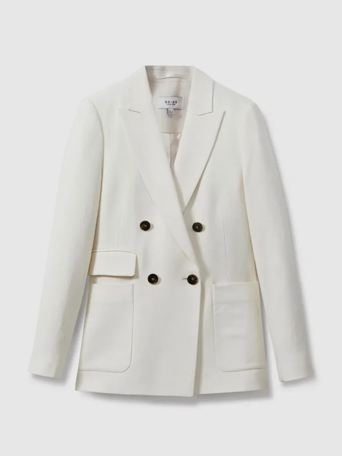 Women Reiss Coats Larsson Double Breasted Twill Blazer White