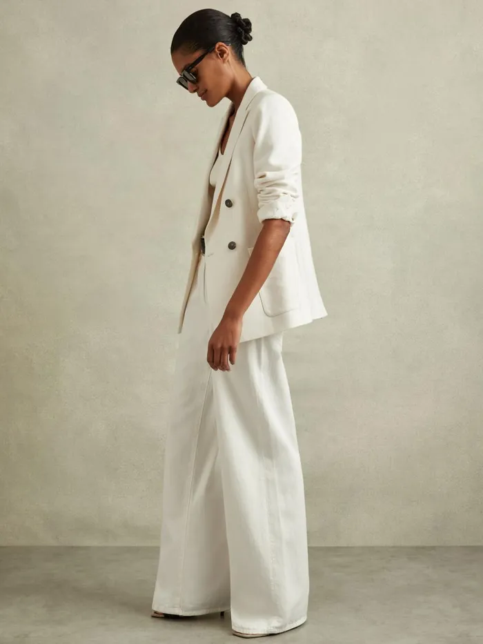 Women Reiss Coats Larsson Double Breasted Twill Blazer White