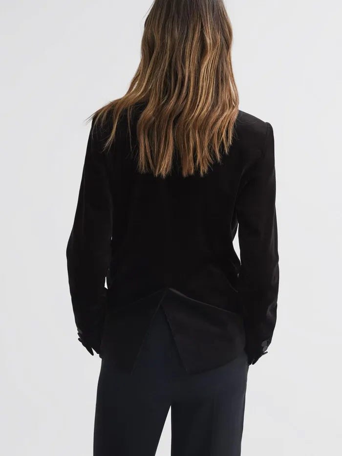 Women Reiss Coats Opal Fitted Velvet Single Breasted Suit Blazer Black