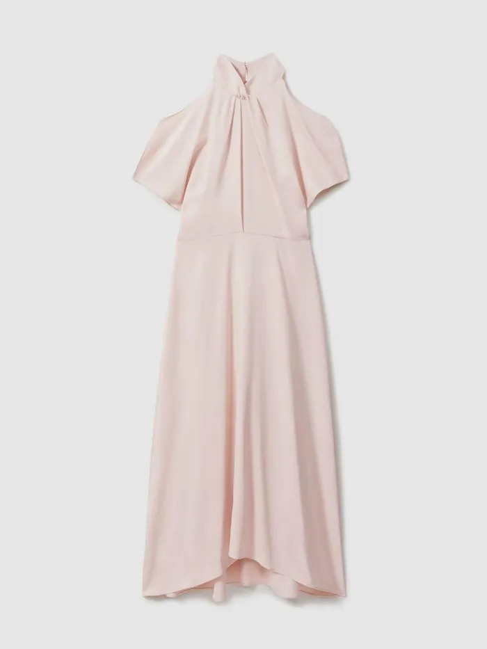 Women Reiss Dresses Andressa Twist Neck Cut Out Midi Dress Nude