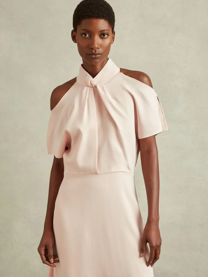 Women Reiss Dresses Andressa Twist Neck Cut Out Midi Dress Nude