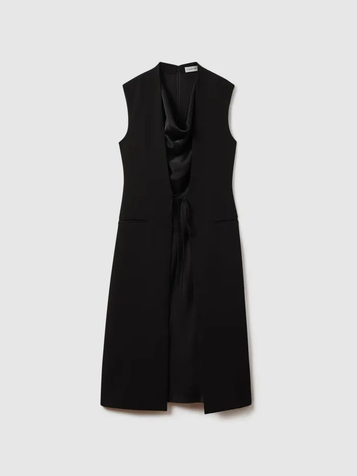 Women Reiss Dresses Cowl Neck Wrap Midi Dress Black