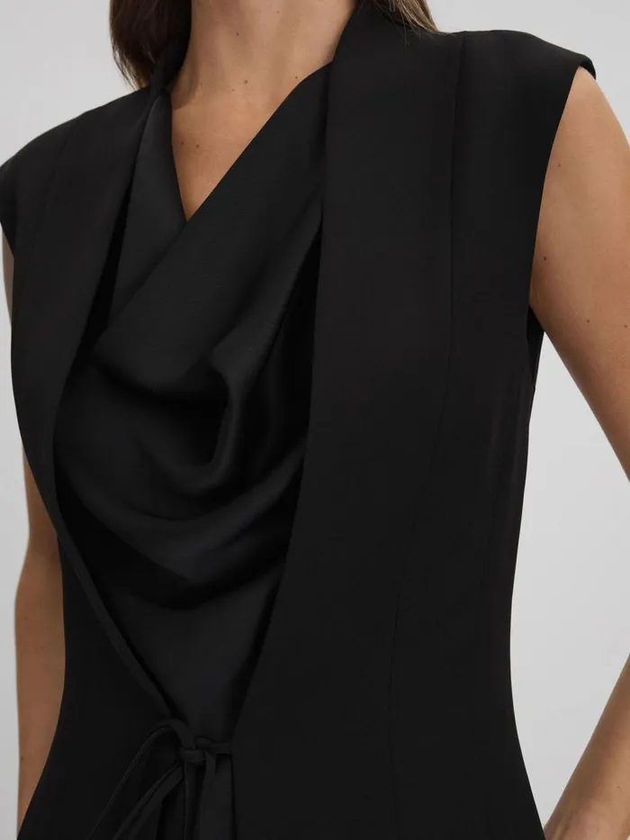 Women Reiss Dresses Cowl Neck Wrap Midi Dress Black