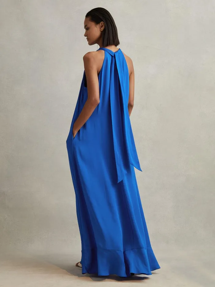 Women Reiss Dresses Dina Tie Neck Column Maxi Dress Cobalt Blue