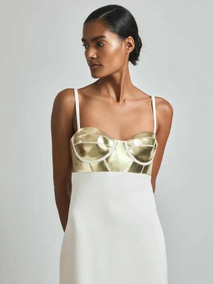 Women Reiss Dresses Metallic Bustier Maxi Dress Off White