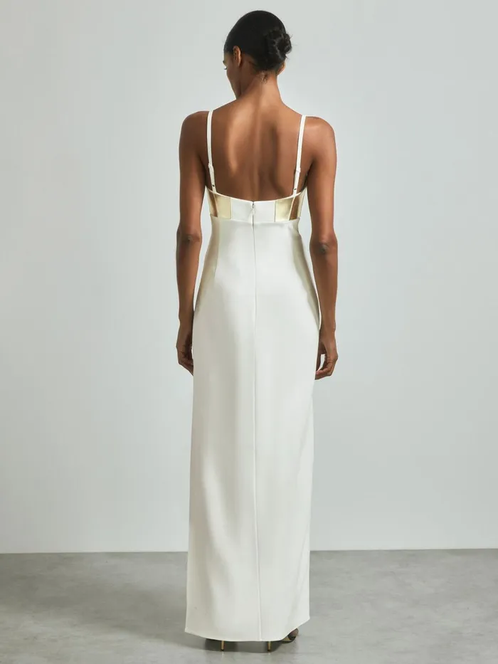 Women Reiss Dresses Metallic Bustier Maxi Dress Off White
