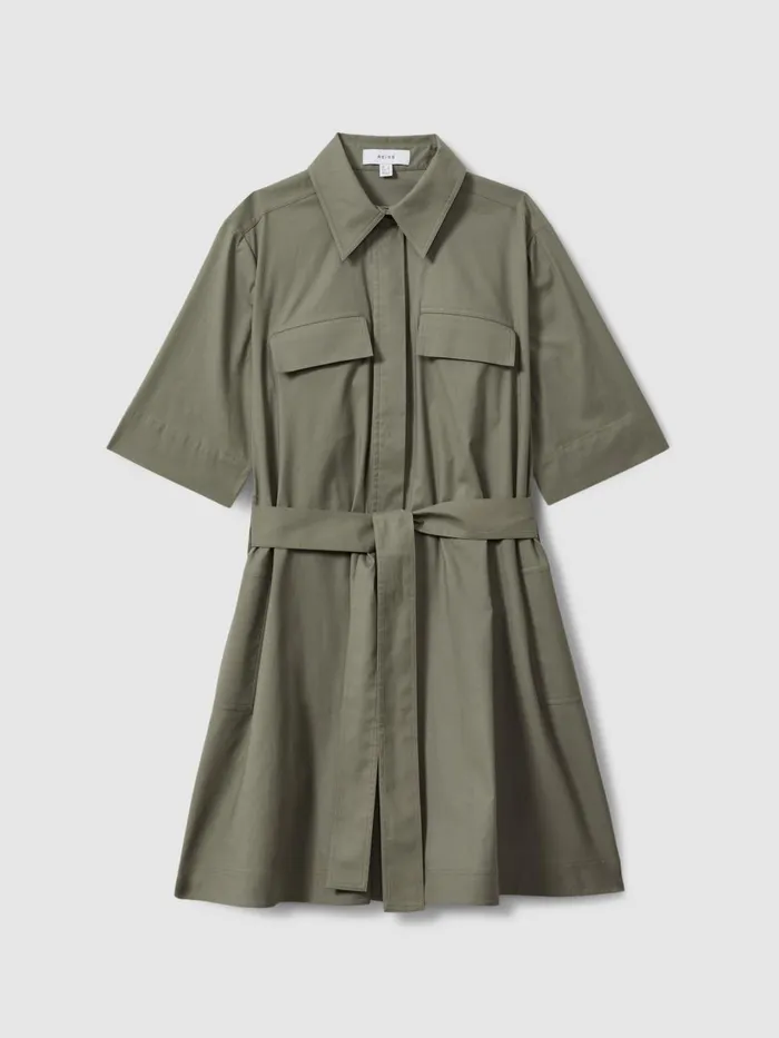 Women Reiss Dresses Milly Pleated Belted Mini Dress Khaki