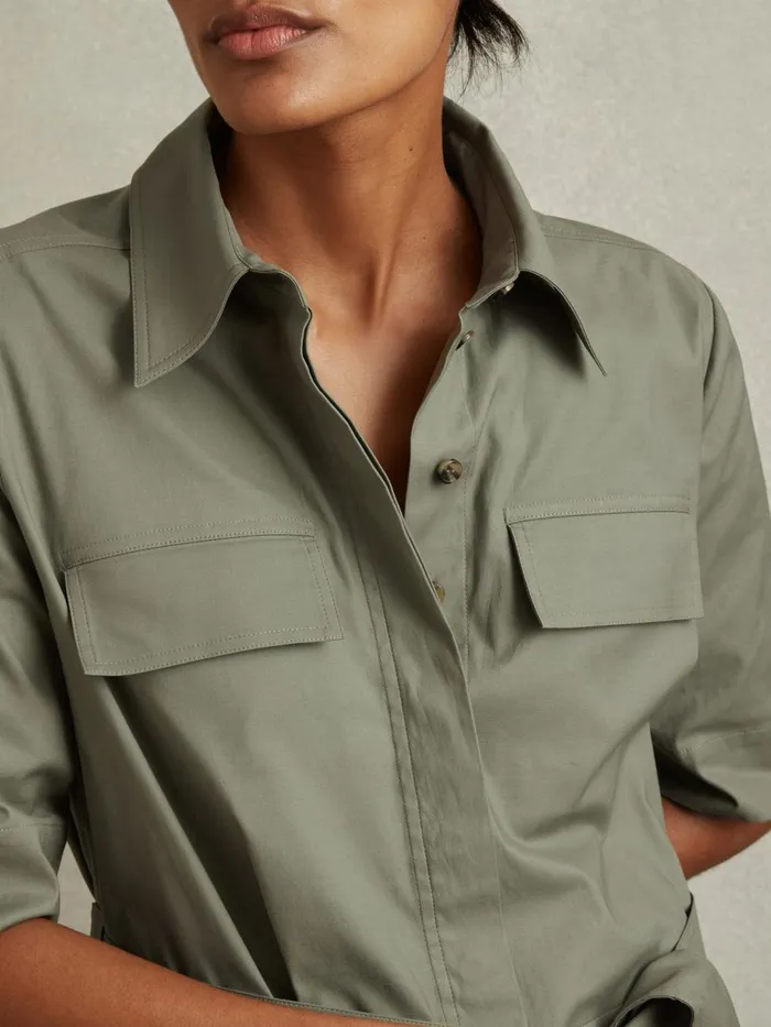 Women Reiss Dresses Milly Pleated Belted Mini Dress Khaki