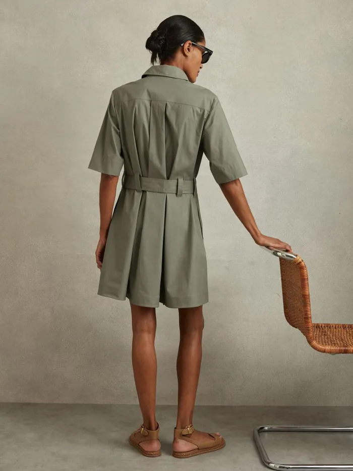 Women Reiss Dresses Milly Pleated Belted Mini Dress Khaki